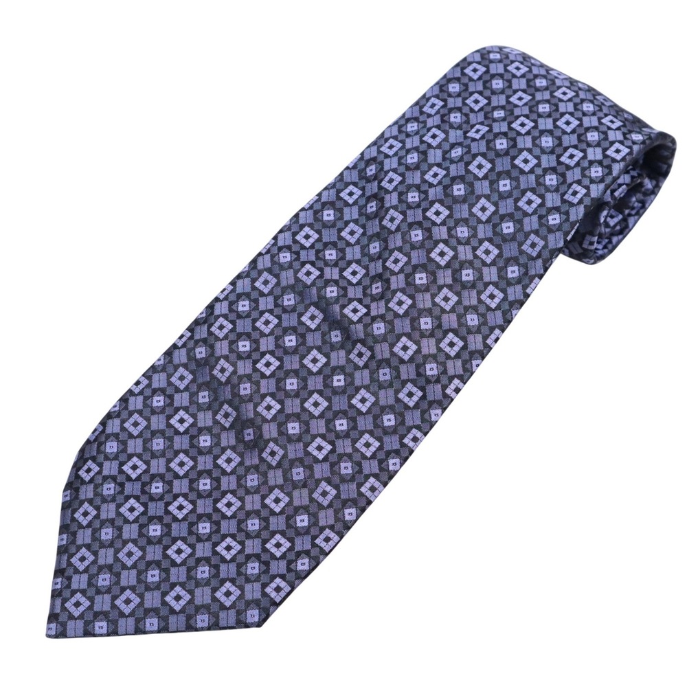 Stefano Ricci Pure Silk Necktie Navy Periwinkle Geometric Medallion Made Italy